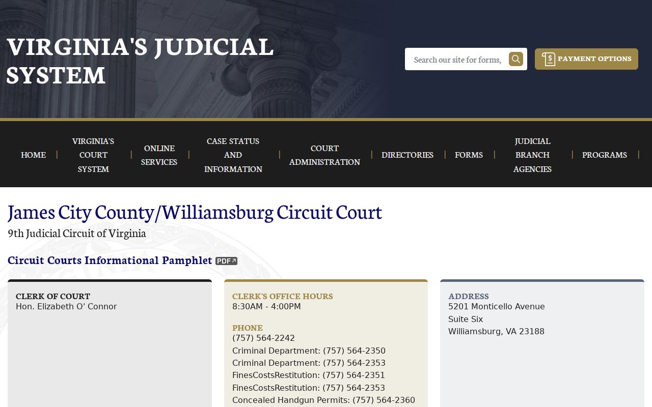 James City County criminal court case Circuit Court office information