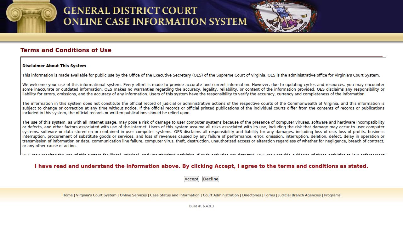 James City County criminal court case search fields for General District Court