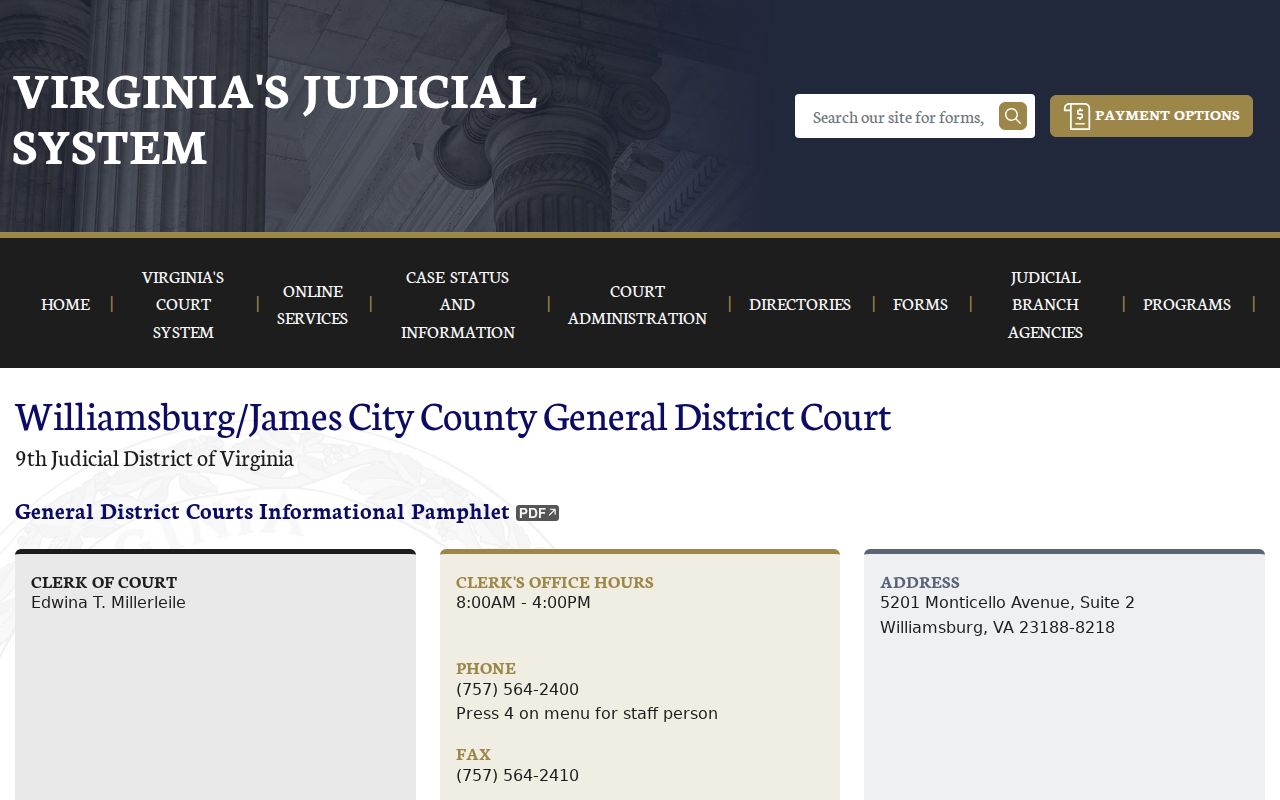 James City County criminal court case General District Court office page
