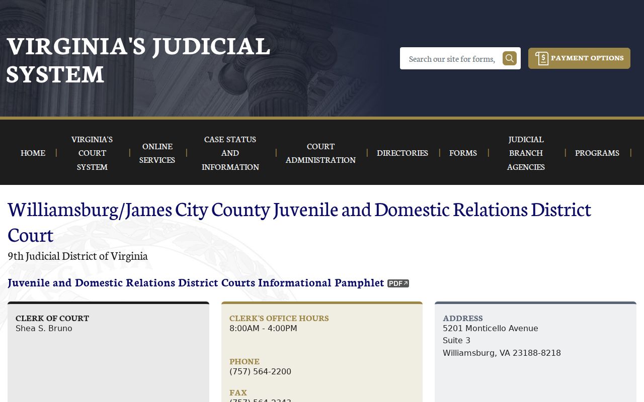James City County criminal court case JDR Court office information