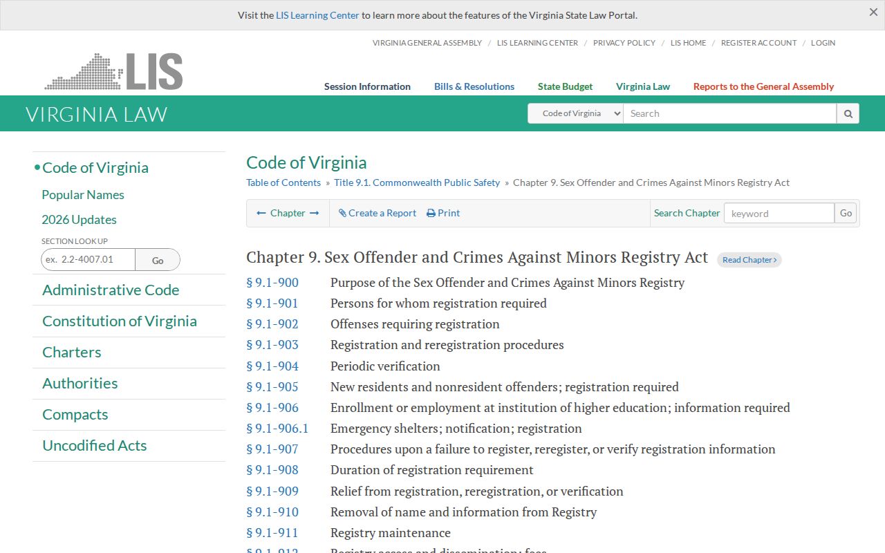 James City County sex offender registry law in Virginia