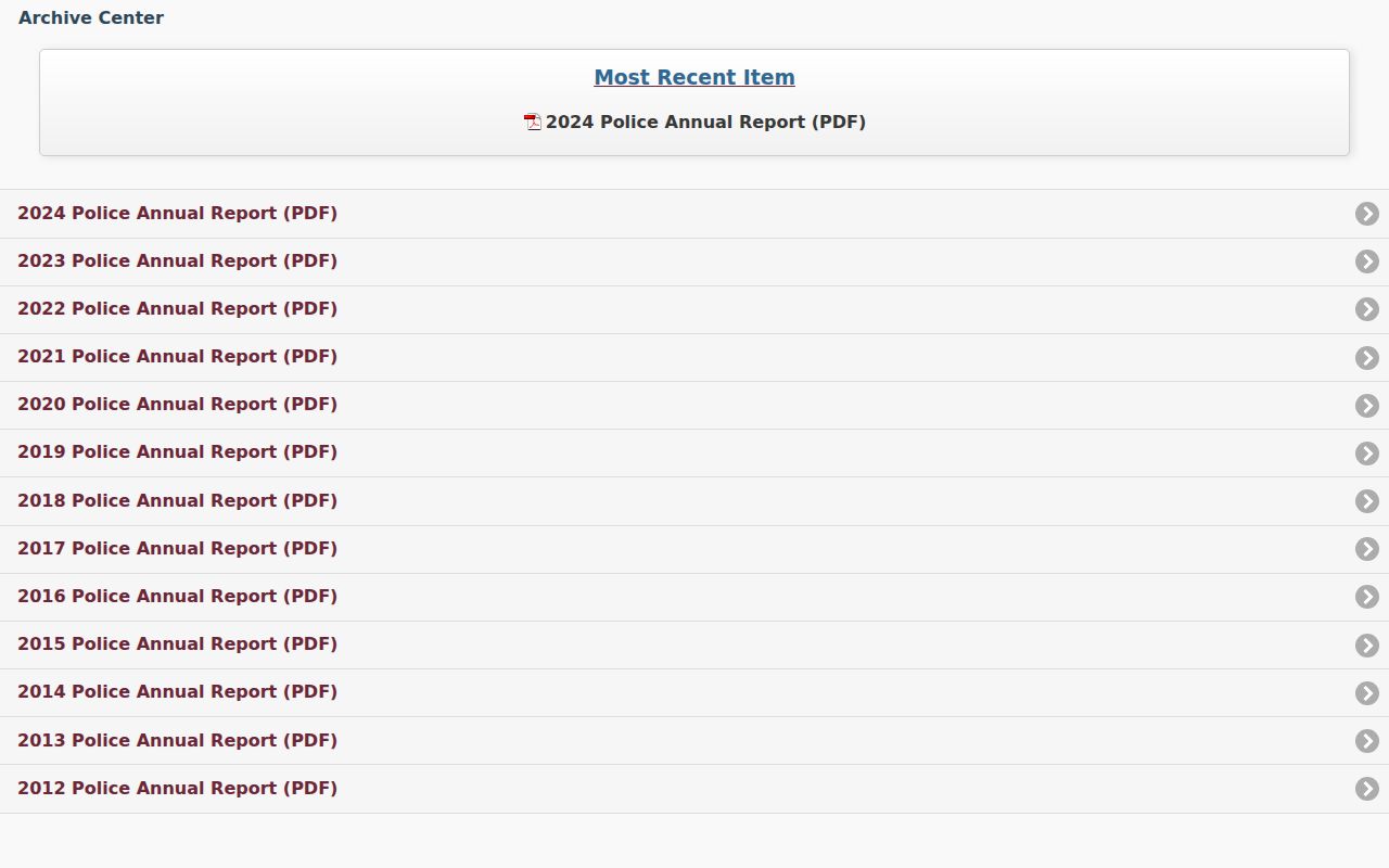 James City County arrest statistics in the Police annual report archive