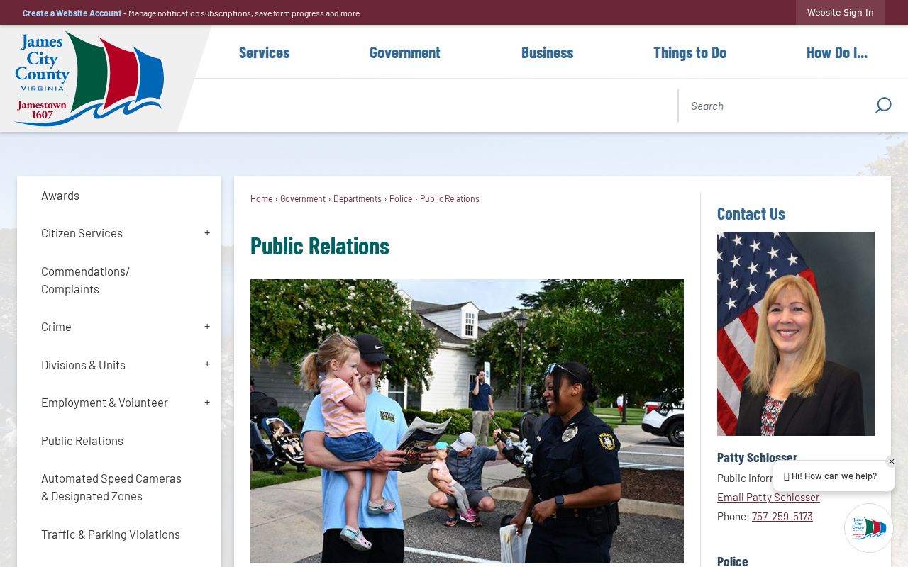 James City County arrest information on the Police Public Relations page