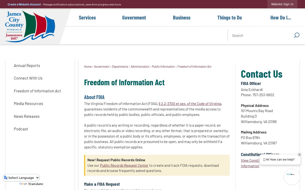 James City County criminal record FOIA request center