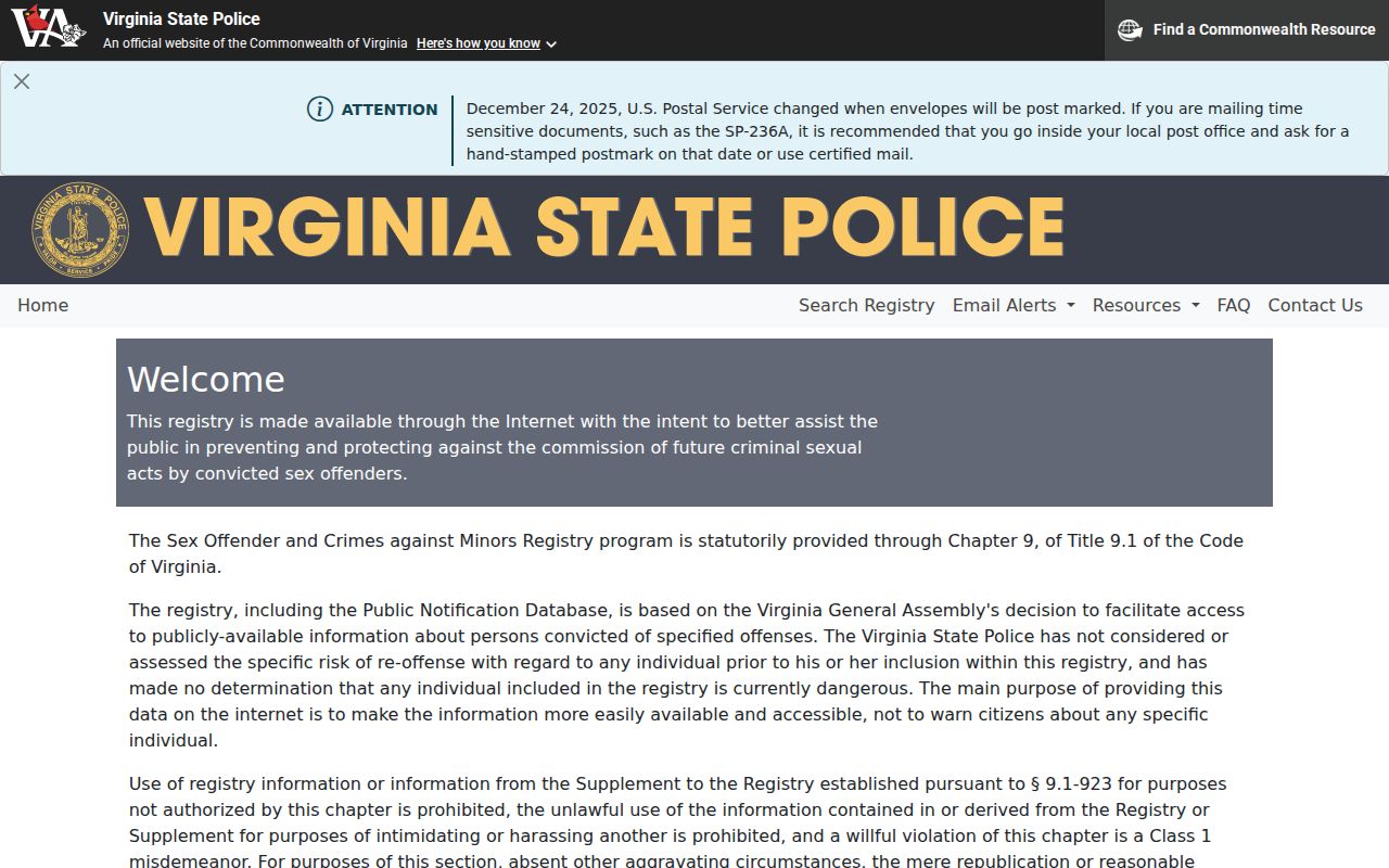 James City County criminal history sex offender registry search