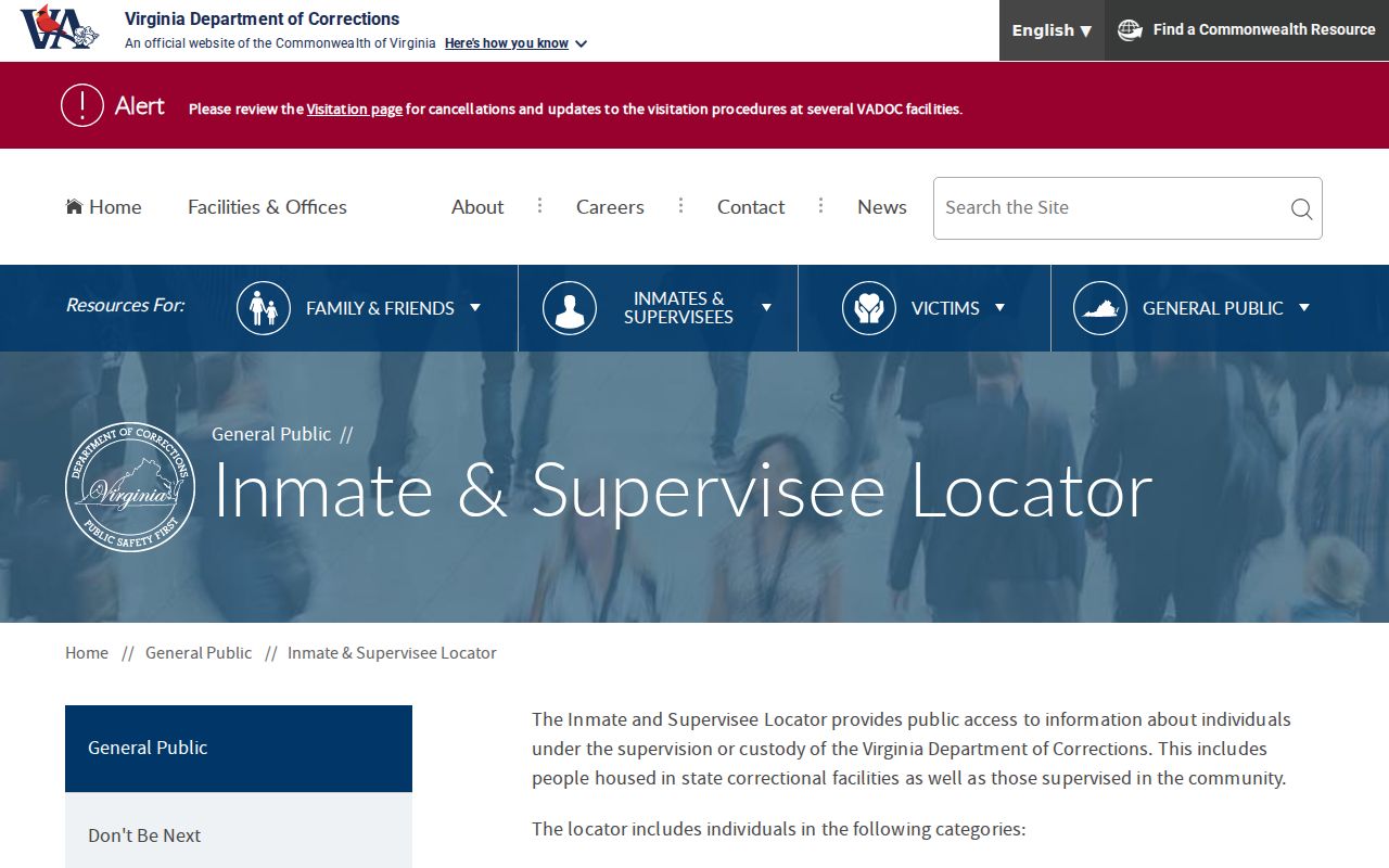 James City County criminal history VADOC custody locator